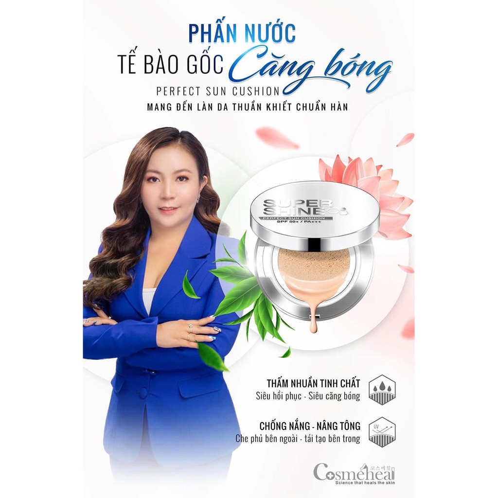 [HÀNG NHẬP KHẨU] Phấn nước chống nắng tế bào gốc Cosmeheal Supershine Perfect Sun Cushion SPF 50+/PA+++ (2 lõi)