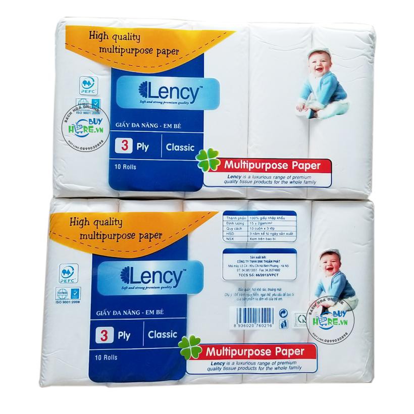 Giấy đa năng Lency baby 10 cuộn 3 lớp