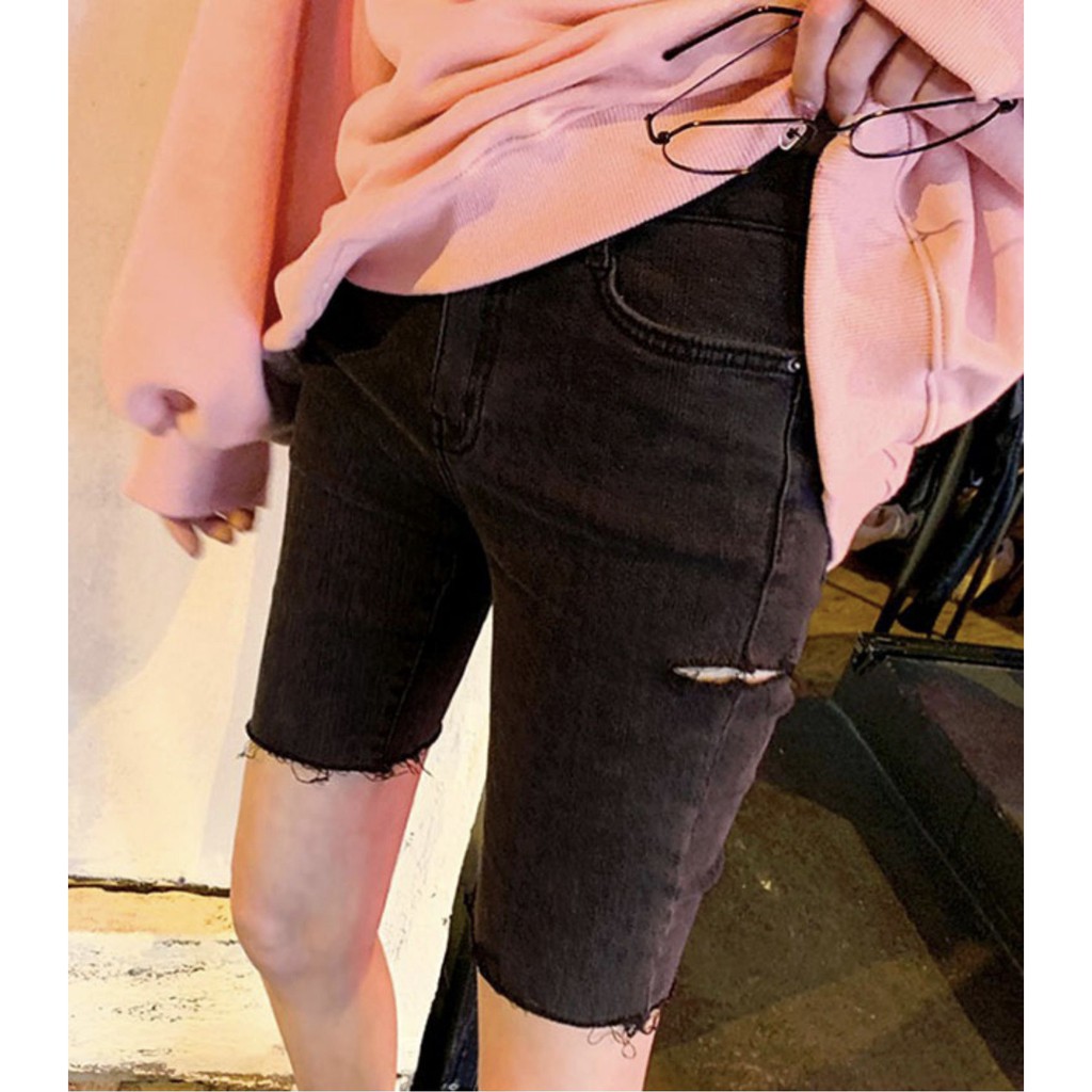 Quần jean ngố / lửng lưng siêu cao, BIG SIZE dành cho người béo 60kg~90kg, co dãn mạnh, rách kiểu 3281