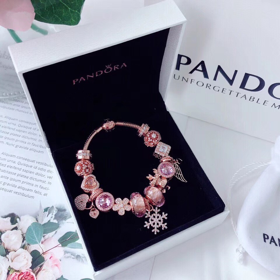 PANDORA CHARMS PANDORA PANDORA Vòng Tay Mạ Vàng 100% Có Mặt Dây Hình Trái Tim Dễ Thương