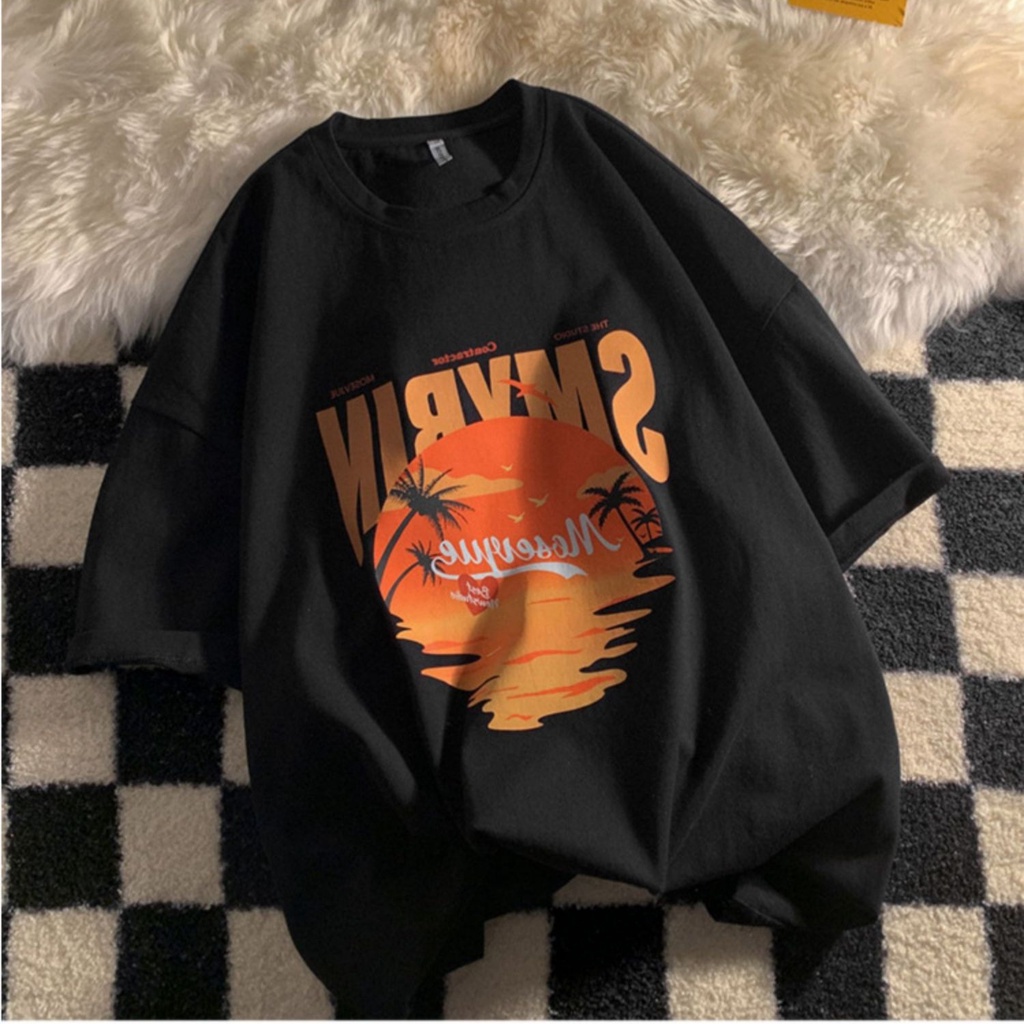 SUXI Áo Thun Tay Ngắn Cổ Tròn Hoạ Tiết In Thiết Kế Dáng Rộng Thoải Mái