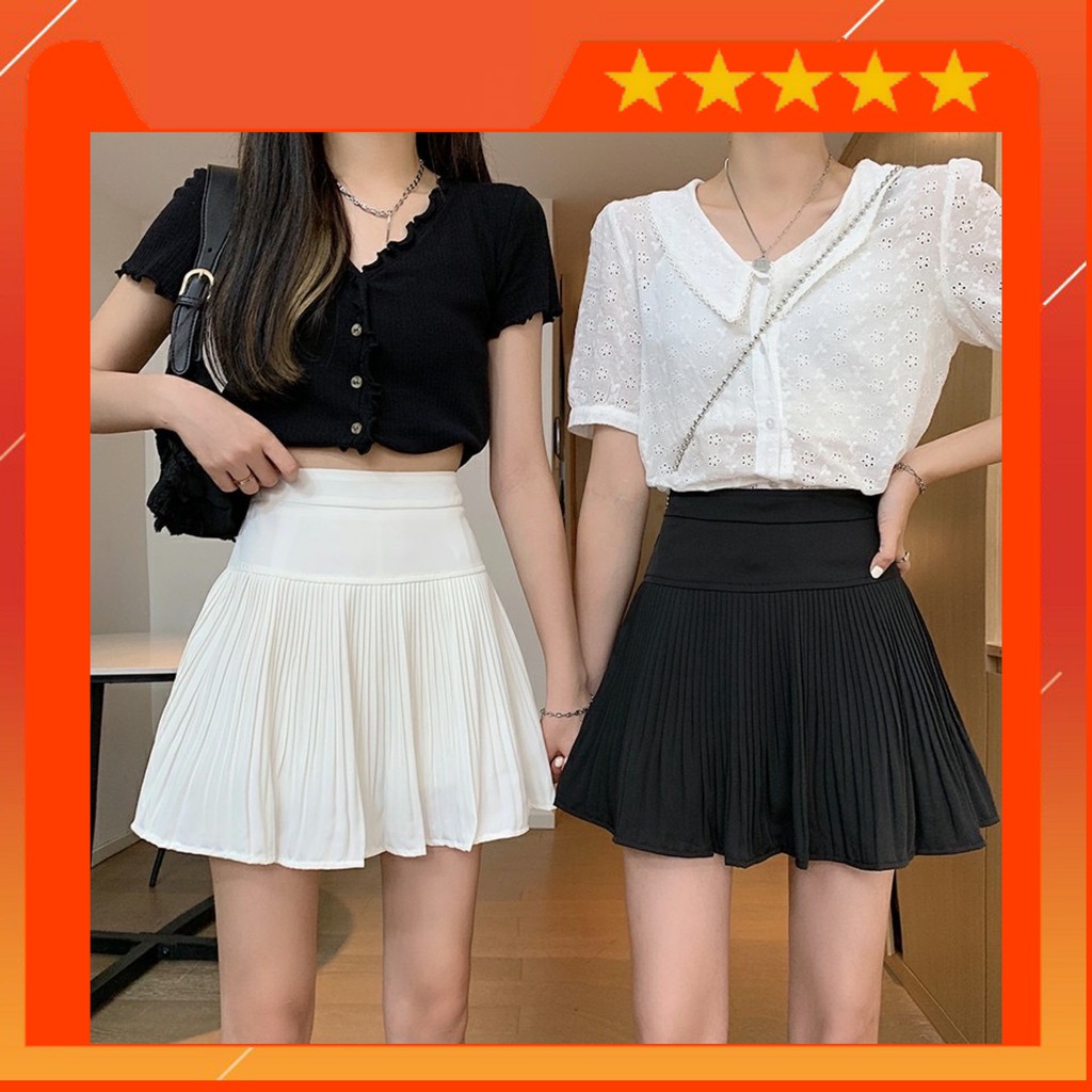 Chân Váy Chữ A Lưng Cao Xếp Ly Nhỏ Hàng Cao Cấp