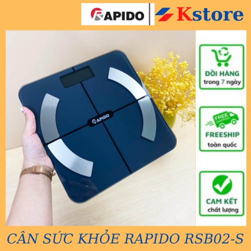 Cân điện tử sức khỏe RAPIDO RSB02-S kết nối bluetooth phân tích chỉ số cơ thể đo tỷ mỡ, béo phì, chất đạm, lượng nước...