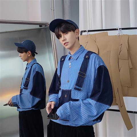 Blue denim shirt men's Korean fashion shirt men's design sense niche shirt