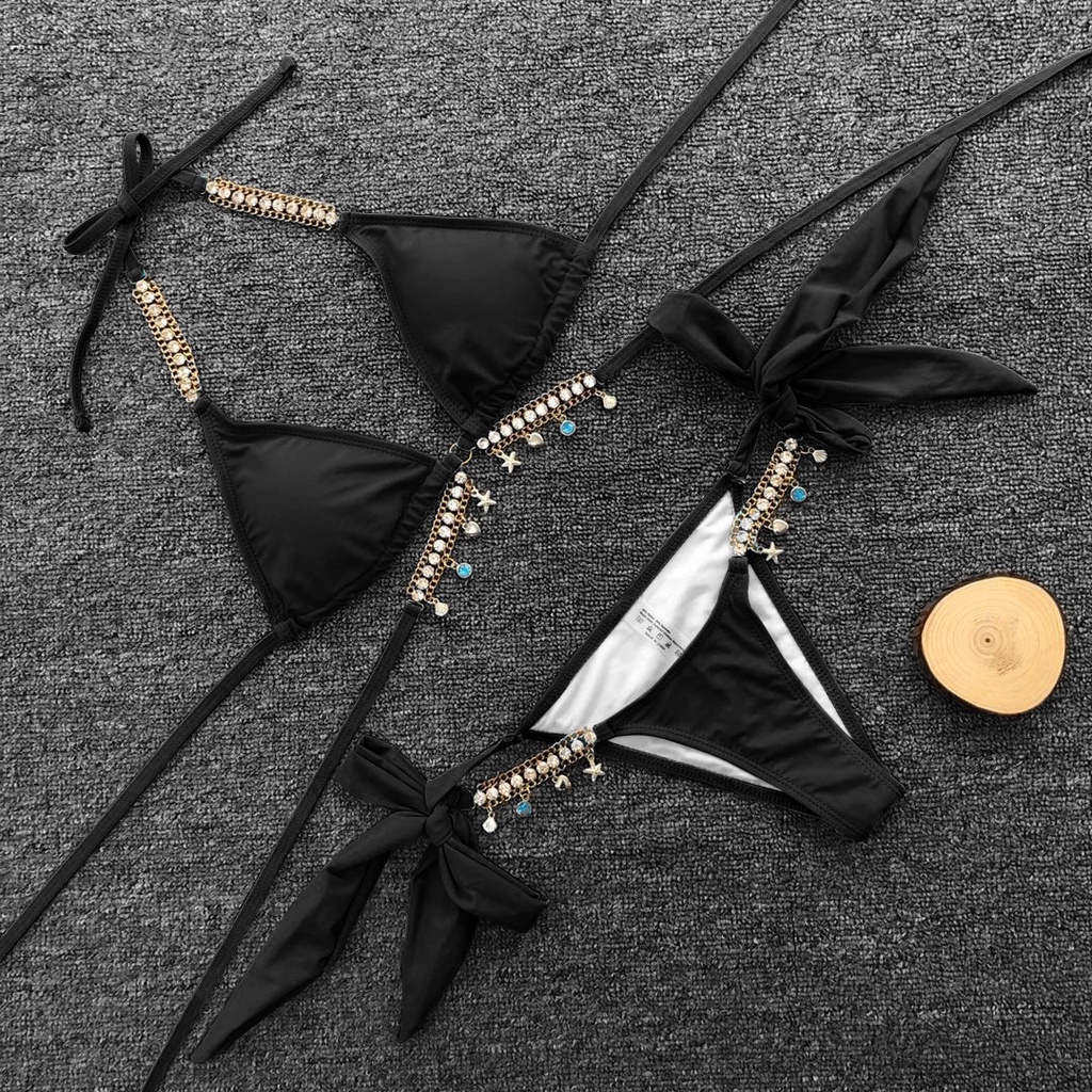 Bộ Bikini Có Đệm Tua Rua Đính Kim Sa Lấp Lánh Phong Cách Bohemia Cho Nữ ZMS03