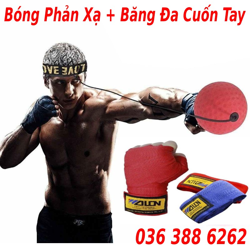 Siêu phẩm bóng đấm phản xạ lắc lư tặng găng boxing + găng mma + băng đa + bóng treo đầu + bơm hơi + kim