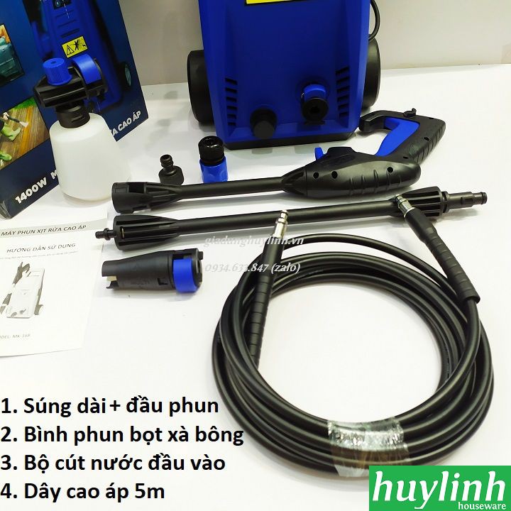 Máy phun xịt rửa cao áp Kachi MK72 - 1400W Tặng kèm 2m ống hút nước (MK192 thay thế MK72)