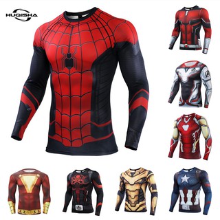 Áo thun nén HUQISHA hóa trang Spiderman 3D tay dài thời trang mùa hè giản dị cho nam