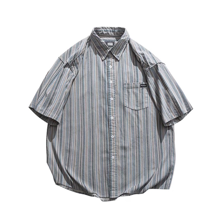 Áo Sơ Mi Tay Ngắn Họa Tiết Sọc Thời Trang Phong Cách Harajuku Cho Nam Size M-2XL