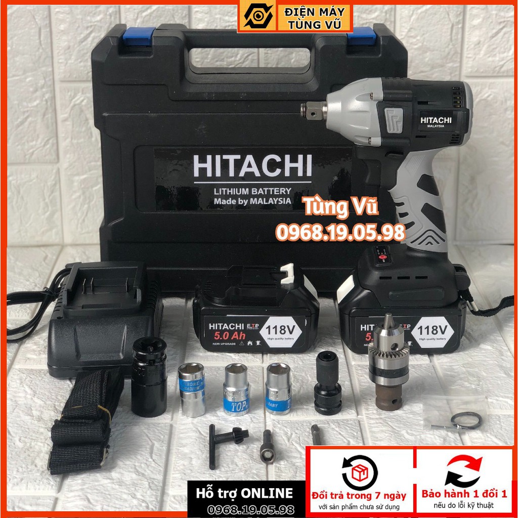 HOT MÁY SIẾT BULONG HITACHI 118VOL ĐỦ PHỤ KIỆN CHO 3 CHỨC NĂNG KHOAN,SIẾT BULONG,BẮN VÍT  BH 1-1