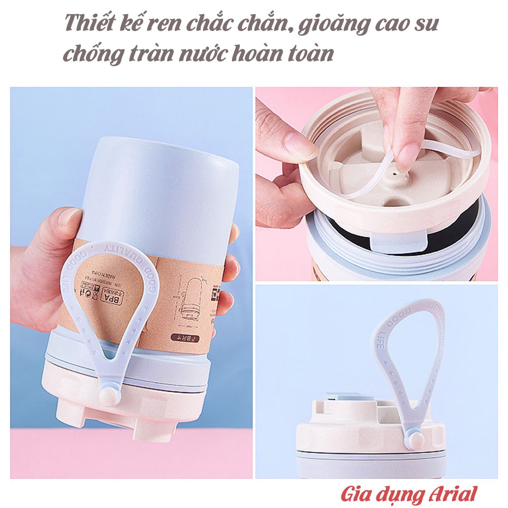 [GIÁ SỐC] Cốc Lúa Mạch Giữ Nhiệt Dung Tích 500ML Và 420ML Kèm Thìa Có Lỗ Hút Thân Thiện Môi Trường