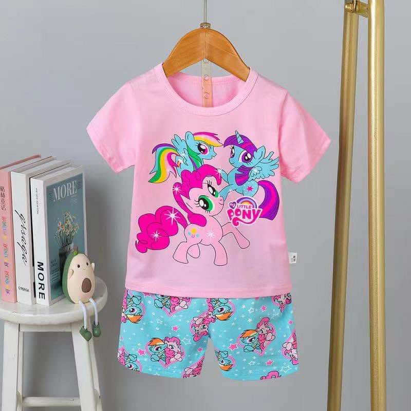 Bộ quần áo trẻ em - Bộ cotton cộc tay xuất Hàn cho bé gái