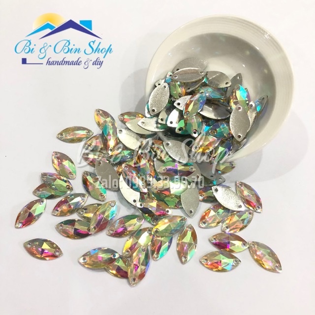 50 Viên Đá Kiếng Lá Me 6x12mm Đính Kết Trang Phục Thời Trang, Làm Phụ Kiện Handmade