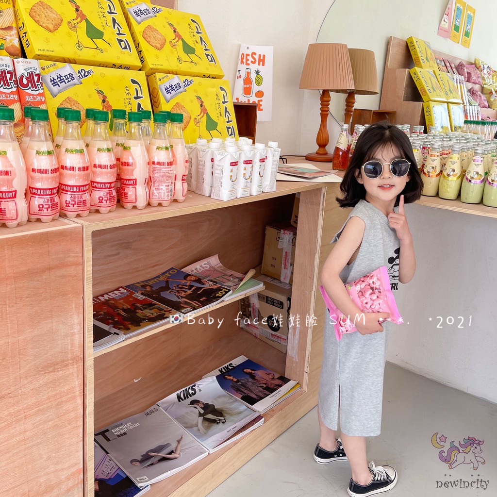 Đầm Sát Nách Họa Tiết Hoạt Hình Phong Cách Hàn Quốc Cho Bé Gái Lưng