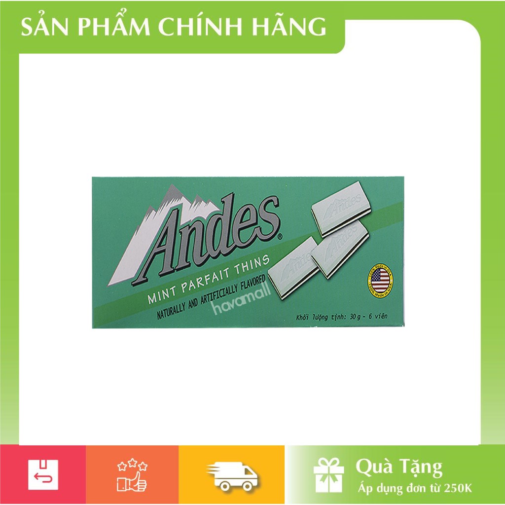 [HÀNG CHÍNH HÃNG] Kẹo Socola Andes Vị Bạc Hà Sữa 30gr