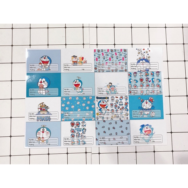 Nhãn vở doraemon NV8,nhãn vở đô rê mon in hình dễ thương,tập 16c nhãn vở in hình khác nhau