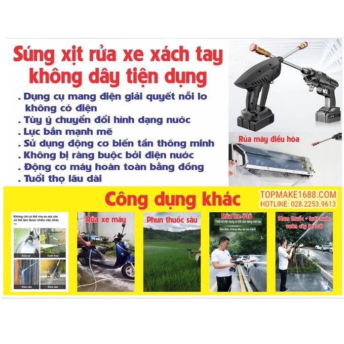 Súng rửa xe mini gia đình cầm tay không dây tiện dụng, xịt rửa dễ dàng, áp lực lớn-Mẫu B