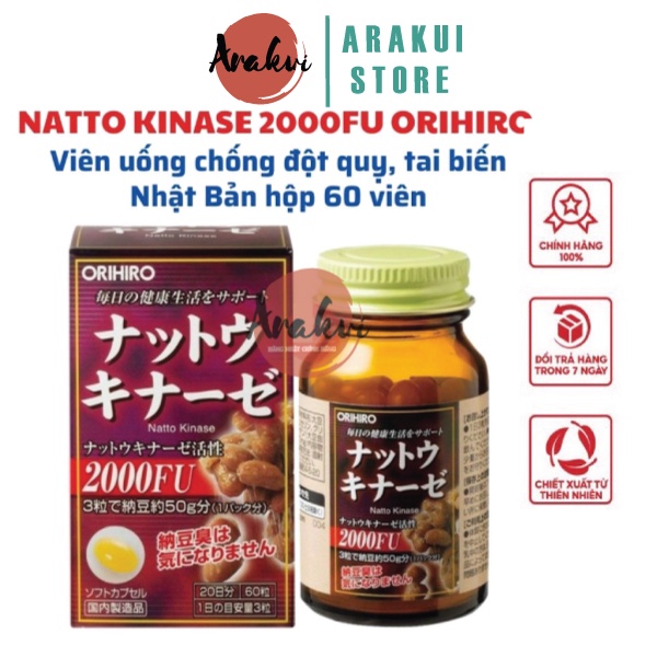 Viên uống chống đột quỵ, tai biến Natto Kinase 2000FU Orihiro Nhật Bản hộp 60 viên