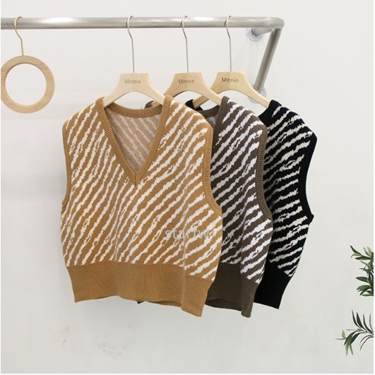 Áo dệt kim không tay cổ chữ v họa tiết ngựa vằn thời trang dành cho nữ | BigBuy360 - bigbuy360.vn