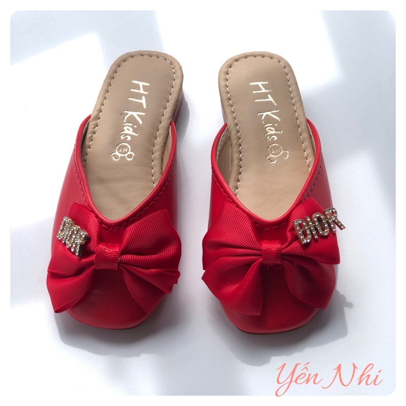 Dép sục trẻ em,Sục nơ xinh cho bé gái màu đỏ phong cách Hàn Quốc đế chống trơn trượt cho bé gái