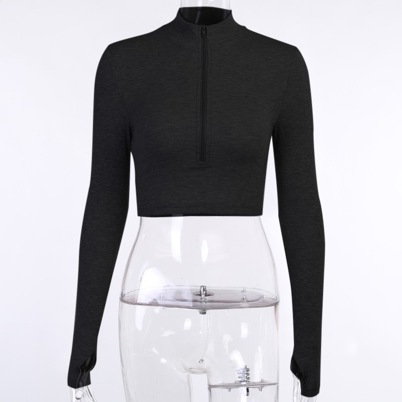 (HÀNG SẴN) Áo thun tăm croptop tay dài, có dây kéo ngực cho nữ cá tính, đủ size 45 - 58kg