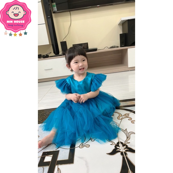 Đầm váy xoè tầng công chúa tiểu thư 👸🏼 hàng THIẾT KẾ dự tiệc xanh tay cánh tiên cho bé gái