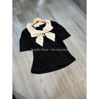Áo thun cổ nơ be