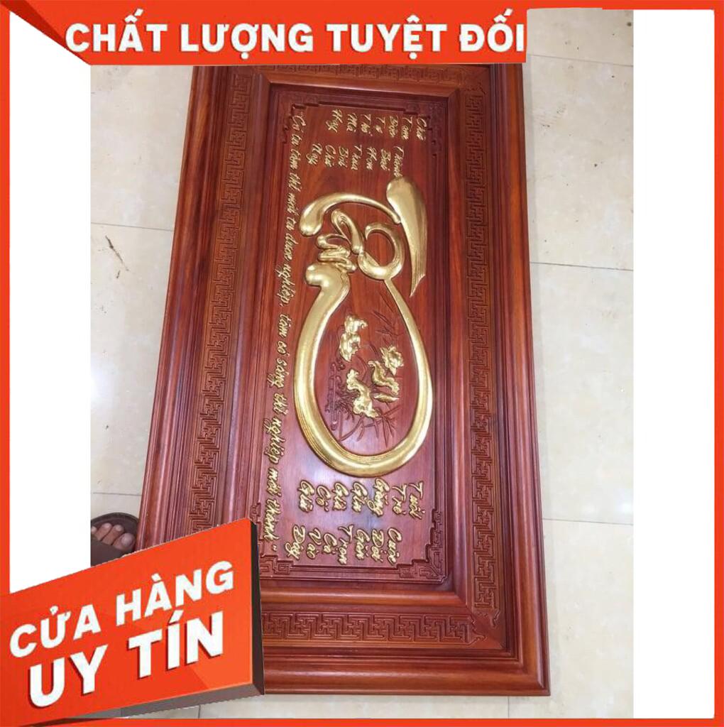 Tranh gỗ Chữ Tâm dát Vàng bằng Gỗ Hương đỏ 67cm x 127cm Nội Thất