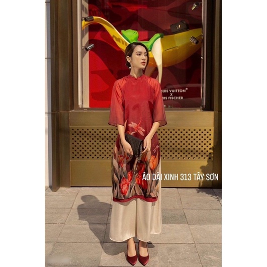 Áo dài suông, áo dài cách tân 4 tà in họa tiết, chất tơ mềm mại, diện tết cho các nàng.