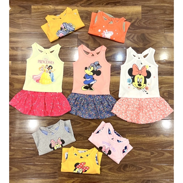 Bộ bé gái mùa hè, Bộ cotton áo ba lỗ chân váy cực xinh cho bé