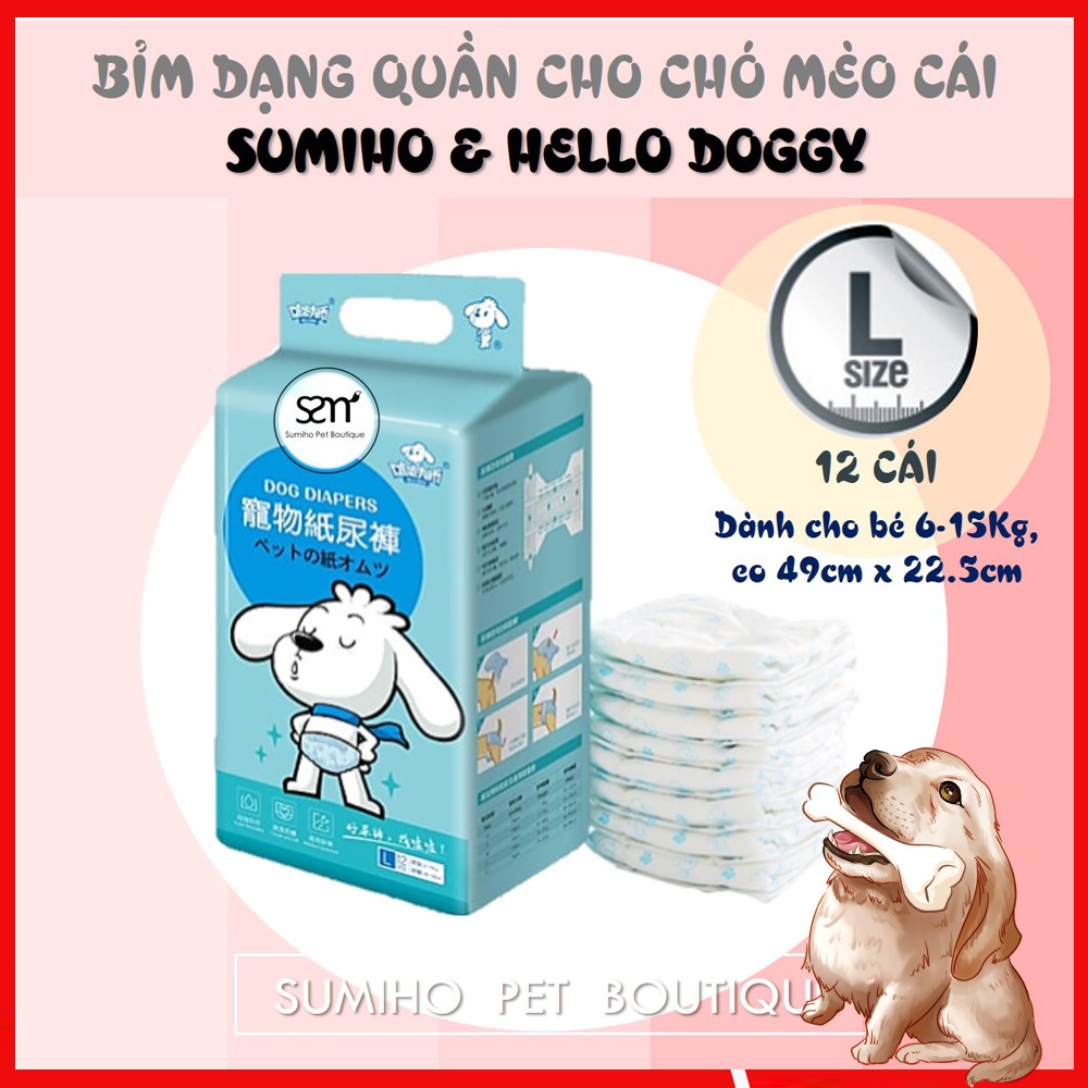 Bỉm dạng quần cho chó mèo cái Sumiho size L 12 cái dành cho chó 6-15Kg, eo 49cm x 22.5cm