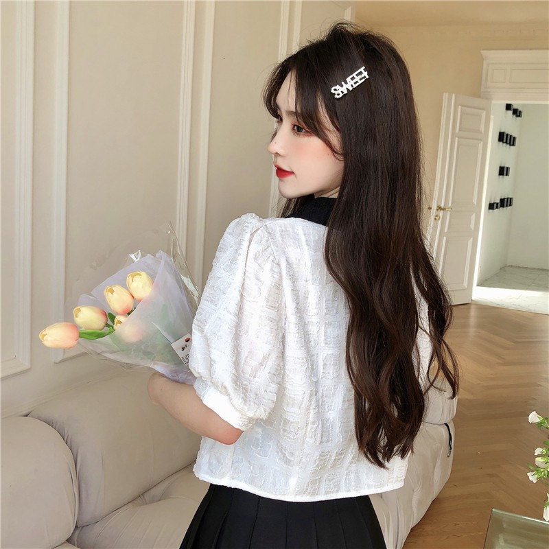 ORDER Áo sơ mi công chúa tay phồng croptop retro cổ điển ulzzang (2 màu)