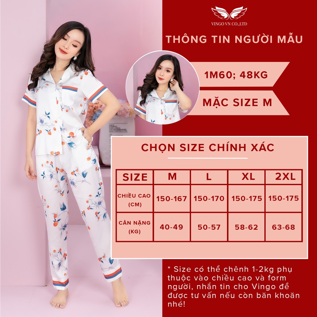 Bộ Đồ Pyjama Mặc Nhà Nữ VINGO Chất Liệu Lụa Pháp Cao Cấp Tay Cộc Quần Dài Họa Tiết Dâu Tây Thanh Lịch H461 VNGO - TCQD