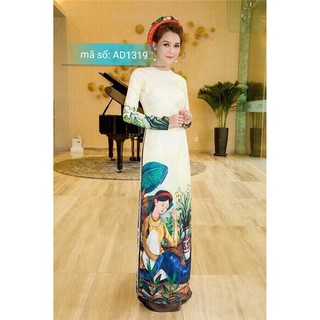 AD1319A Có size 4XL Set Áo Dài Truyền thống gấm họa tiết cô tấm kèm quần ống rộng