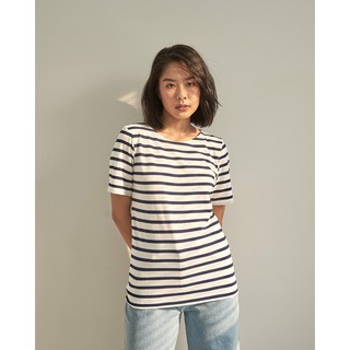 TheBlueTshirt - Áo Thun Tay Ngắn Nữ Kẻ Sọc - Lifetime Short Sleeve - White Navy Stripe