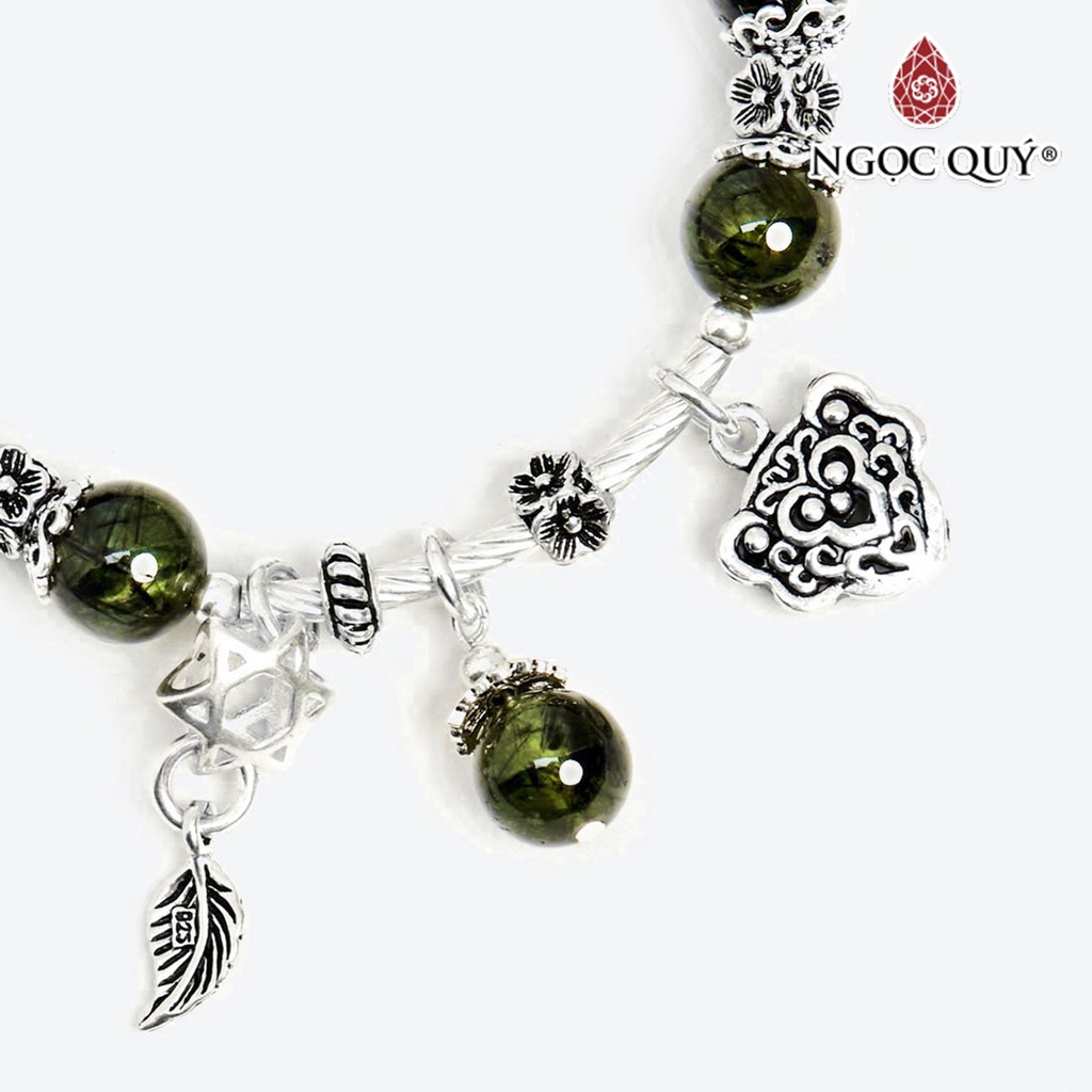 Vòng 2 line đá TA tóc xanh phối charm voi bạc 10mm - Ngọc Quý