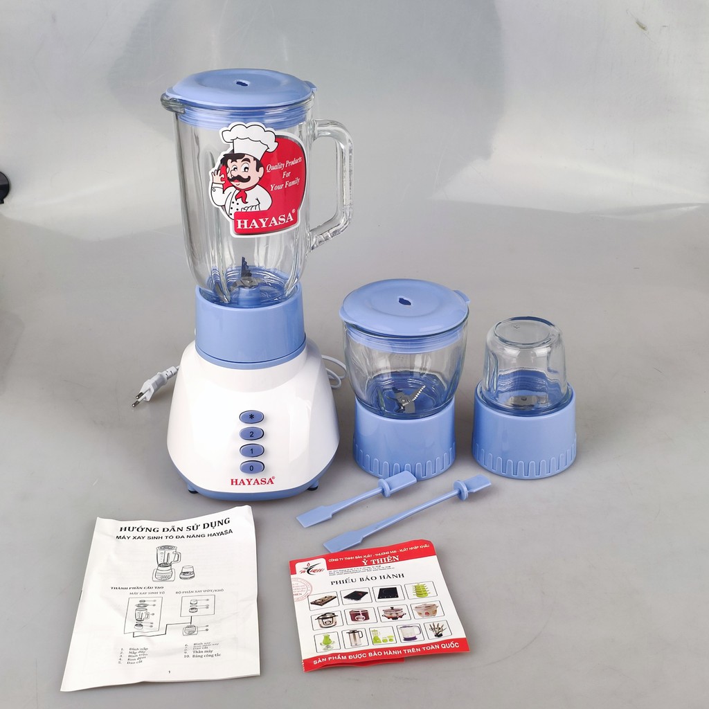Máy xay sinh tố 3 cối Hayasa HA-0181 với công suất 350W, cối sinh tố bằng thủy tinh 1.2L