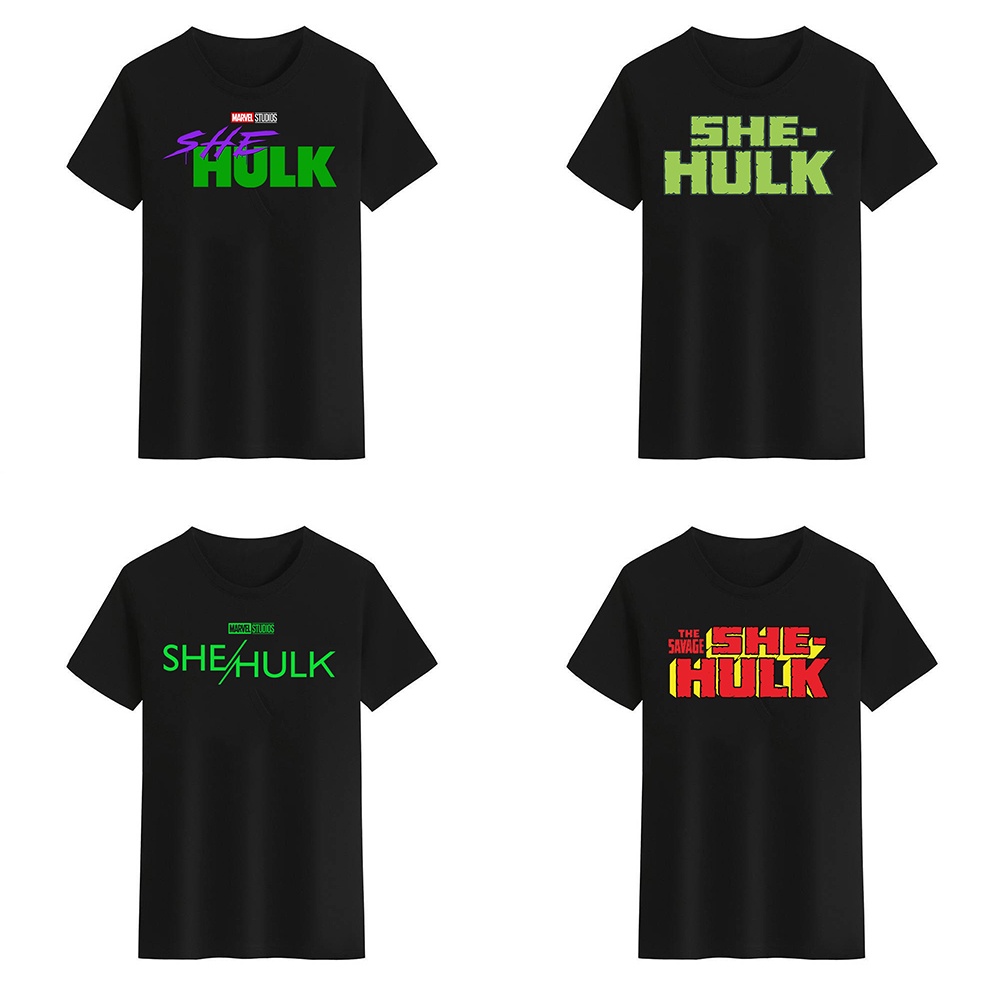 Áo Thun Unisex Cổ Tròn Màu Trắng Đen In Chữ She-Hulk Marvel