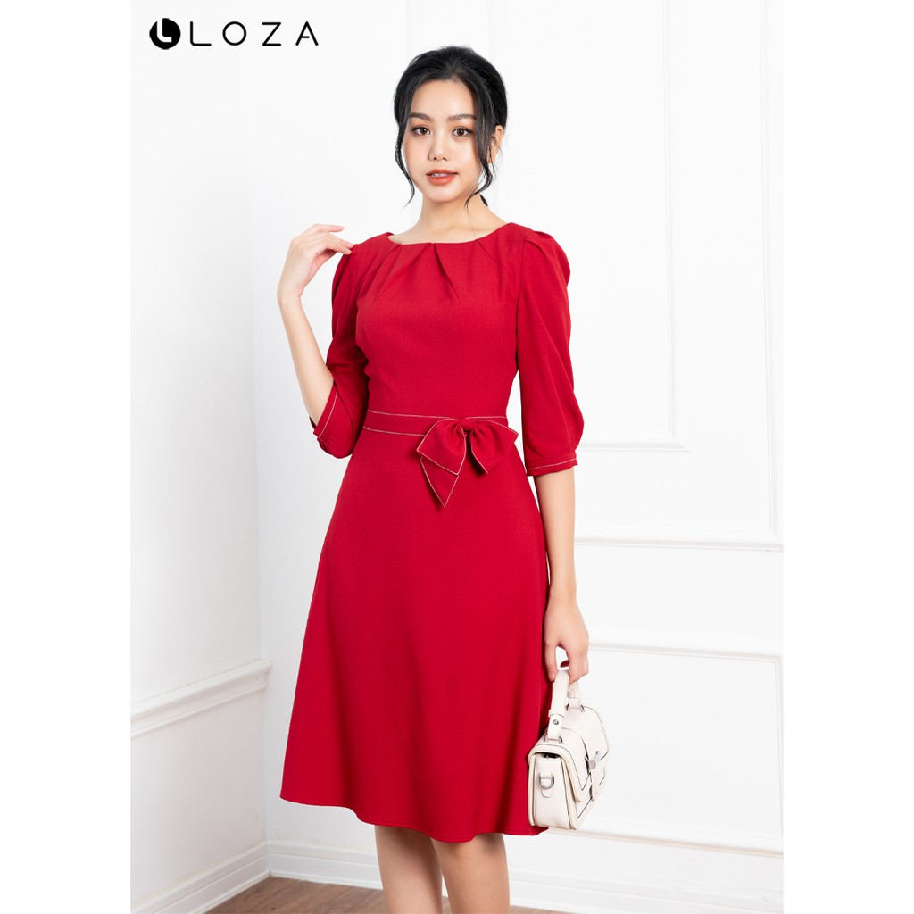 [Mã FASHIONMALLT4 giảm 15% đơn 150k] Đầm xòe đính nơ eo-LOZA LD12018