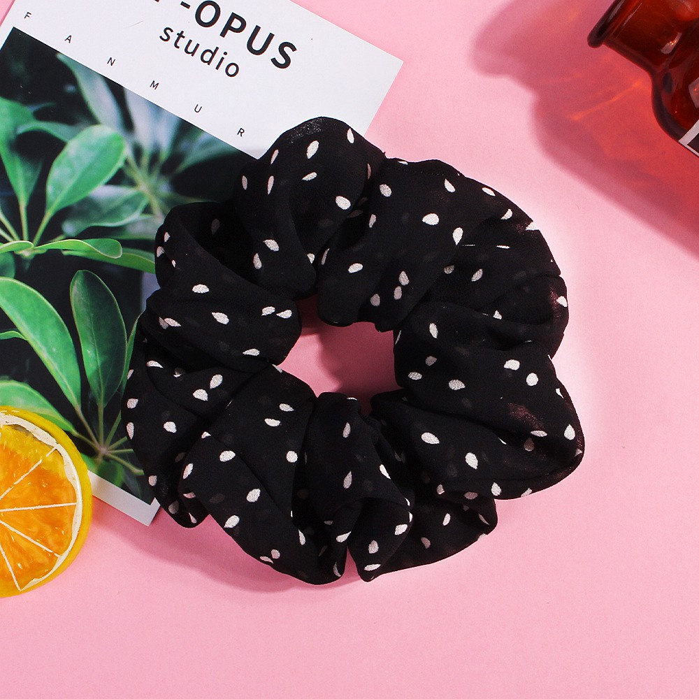 Dây buộc tóc scrunchie sắc màu chấm bi phong cách Hàn Quốc
