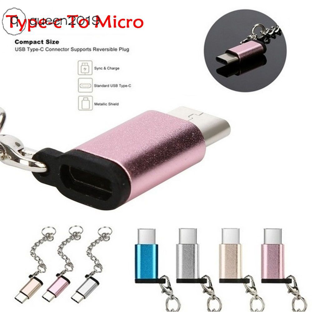 USB-C to Micro USB Adapter, Anti-lost Keychain USB Type-C to Micro USB Convert Connector [queen]