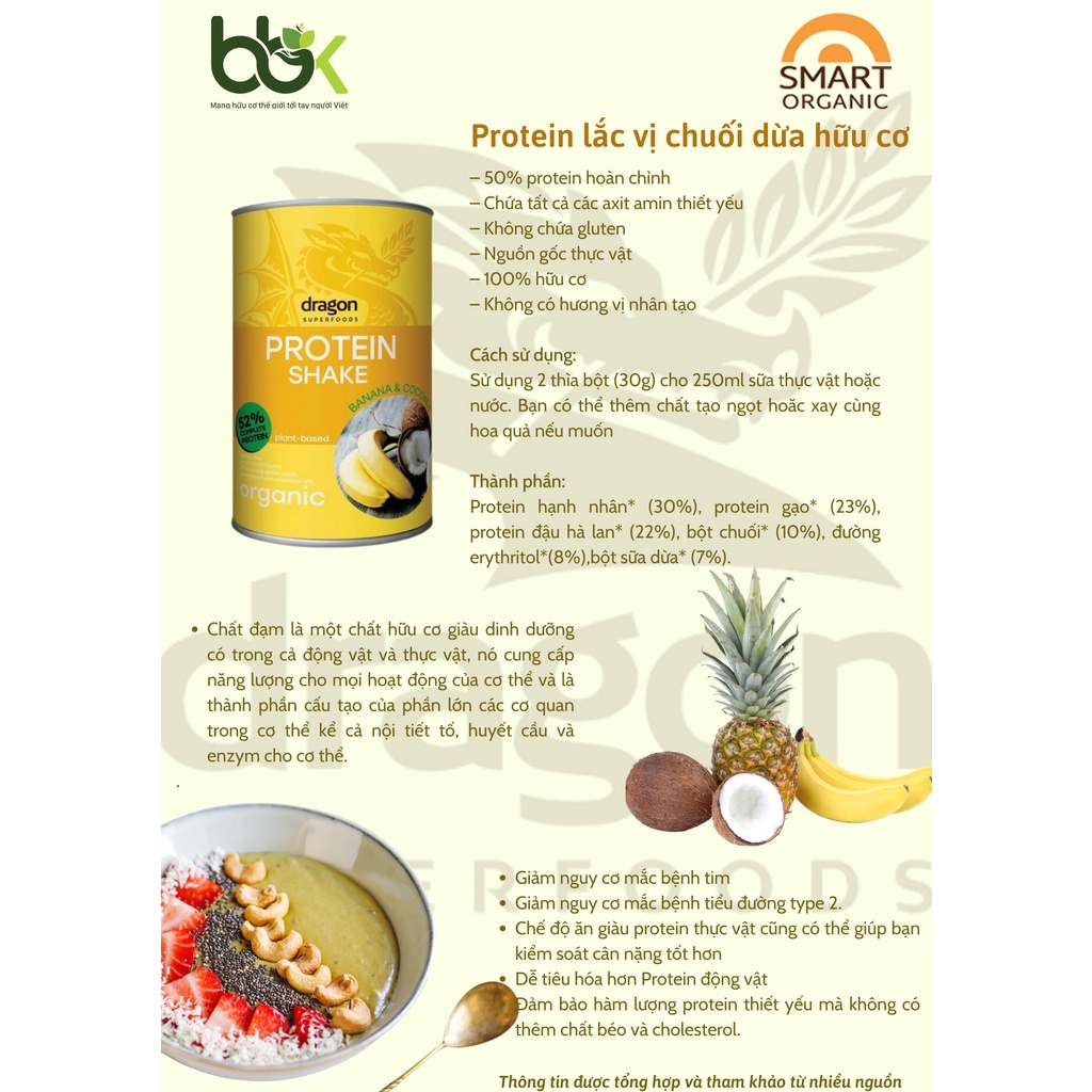 Bột uống thuần chay hữu cơ Protein Shake Dragon Superfoods