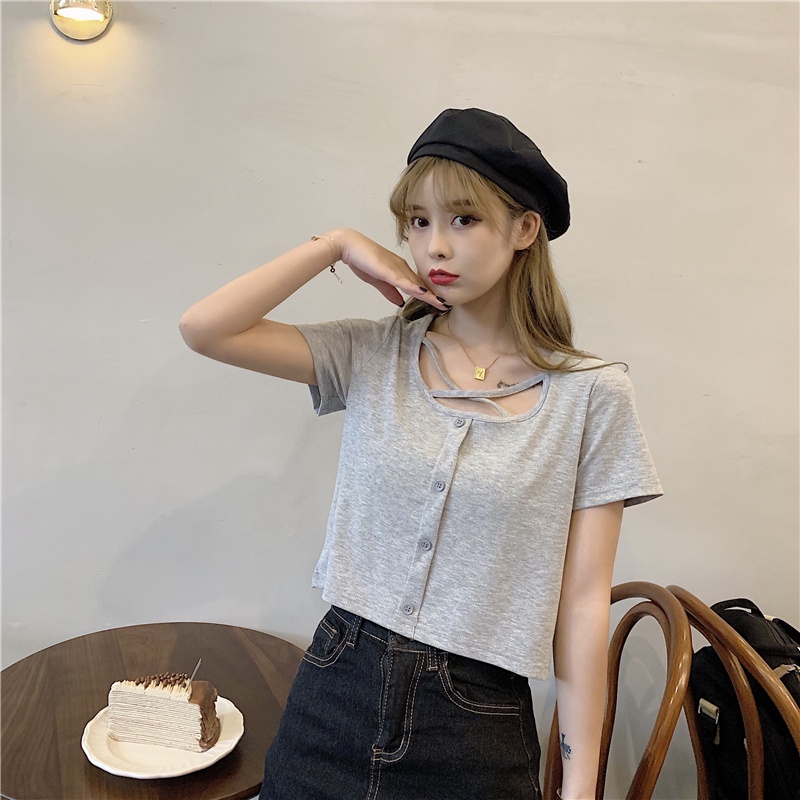 Áo Thun Ngắn Tay Cổ Vuông Dáng Ôm Thời Trang Cho Nữ