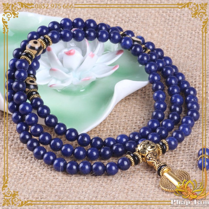 Chuỗi Vòng Tay 108 Hạt Đá Lapis Lazuli Ngọc Lưu Ly Hạng 6A Mix Mã Não Lạt Ma Cao Cấp - Tâm Phong Thủy