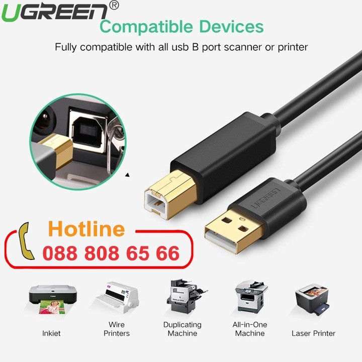 Cáp Máy In USB 1,5m Ugreen UG-10350 Đầu Cáp Mạ Vàng