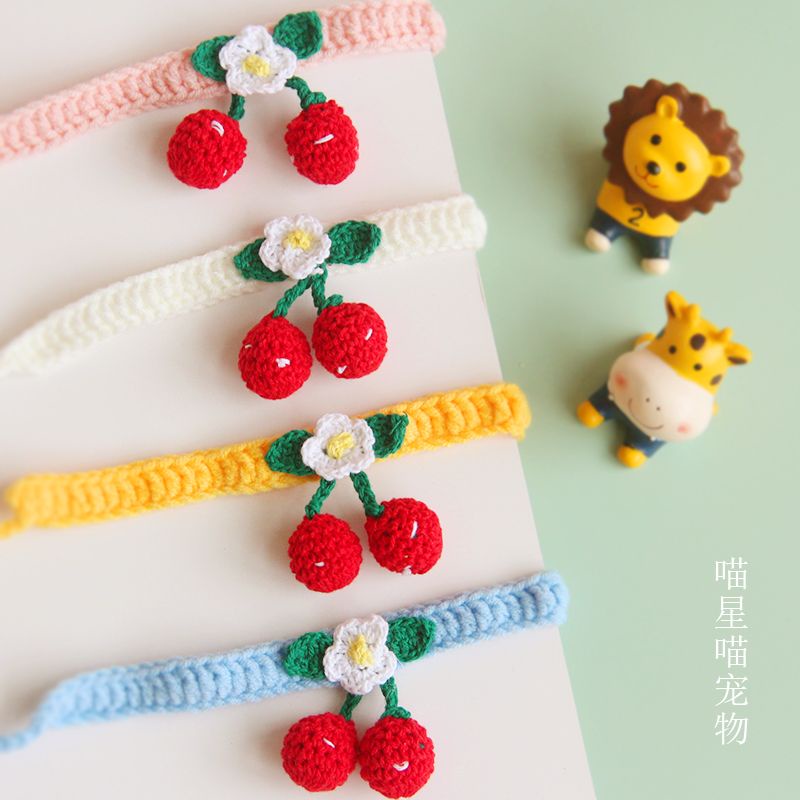 Vòng cổ thú cưng trái cherry handmade, vòng cổ mèo handmade, pet collar crochet