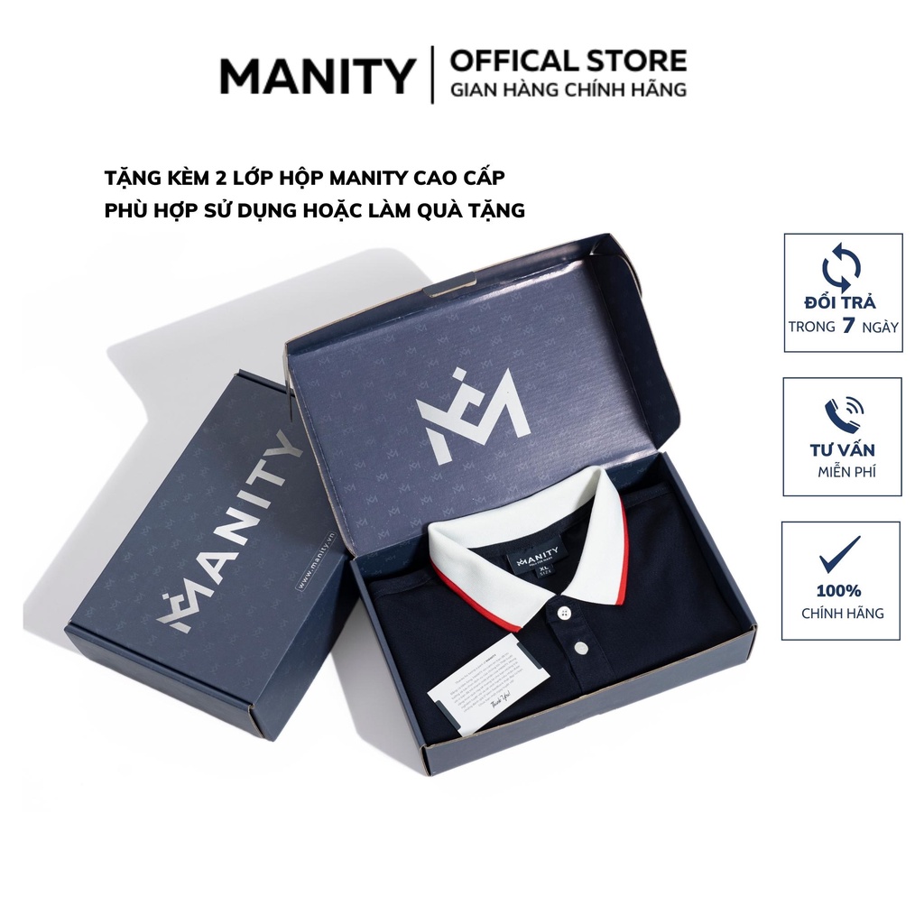 Áo Polo nam MANITY tím than phối cổ trắng thêu logo vải cá sấu Cotton xuất khẩu, chuẩn form, sang trọng - PLM006