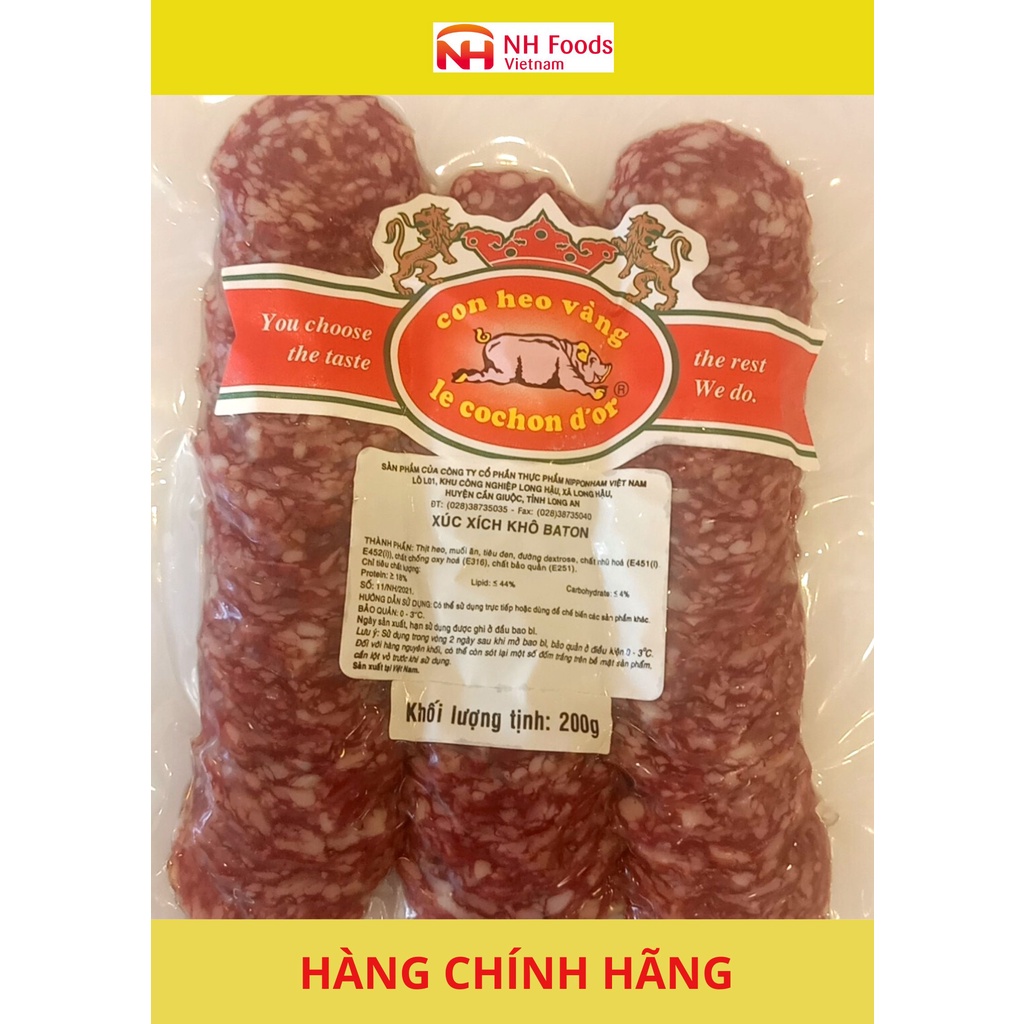 Xúc xích khô Baton Con Heo Vàng cắt lát 200g