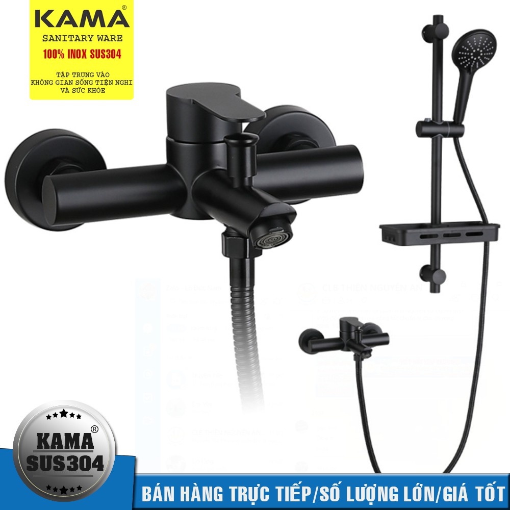 Bộ vòi hoa sen tắm nóng lạnh đen CHÍNH HÃNG KAMA ST08 - Củ sen inox 304 sơn đen chịu nhiệt cao cấp.
