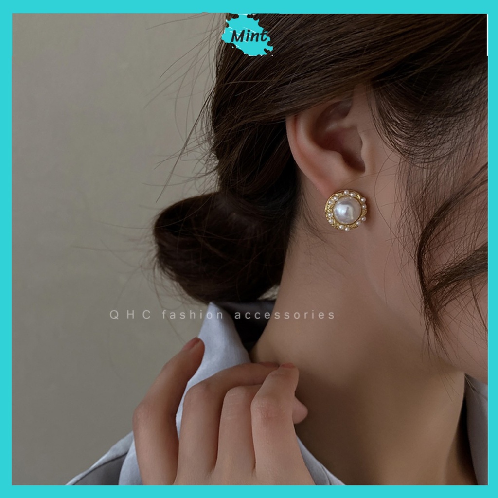 Bông Tai Tròn ❤️KHÔNG GÂY DỊ ỨNG❤️ Khuyên Tai Tròn Chuôi Bạc S925 Ngọc Trai Nhân Tạo Phong Cách Hàn Quốc